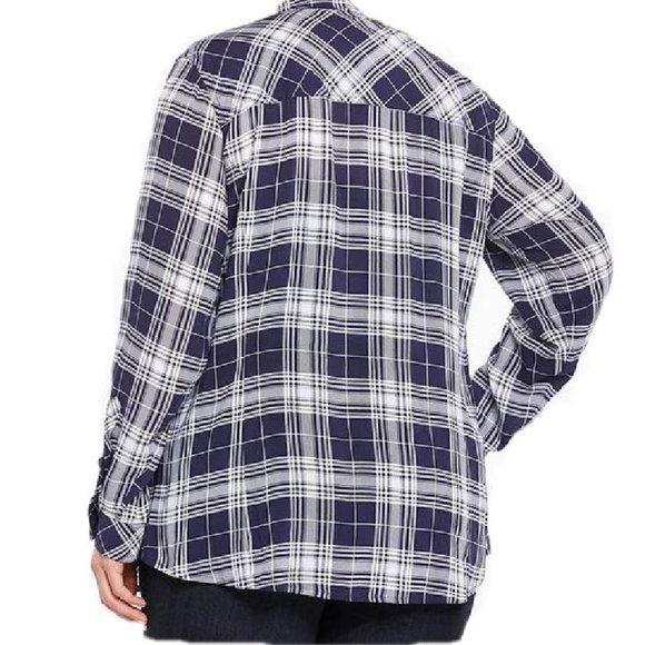 TORRID blue white Challis Plaid shirt PLUS 4X - Picture 2 of 10